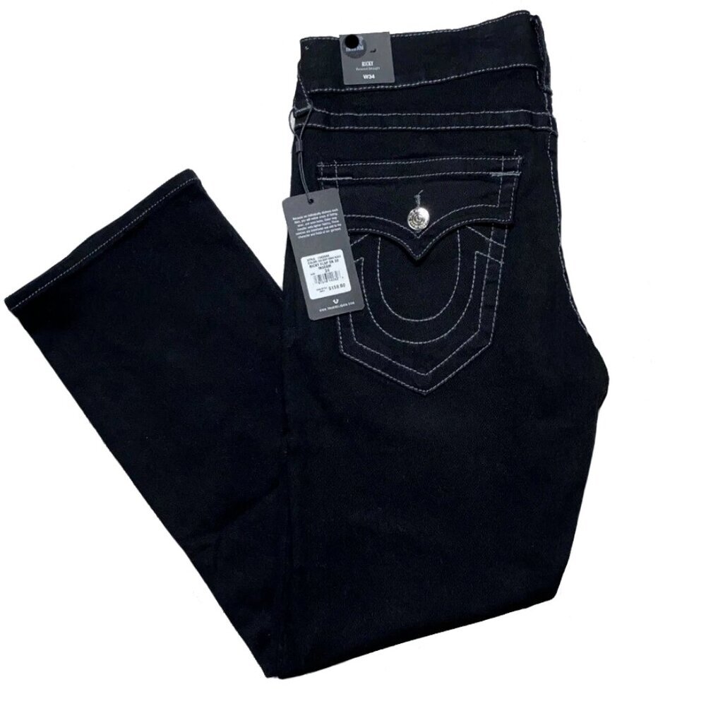 NWT True Religion Men's Ricky Flap Relaxed Straight Black